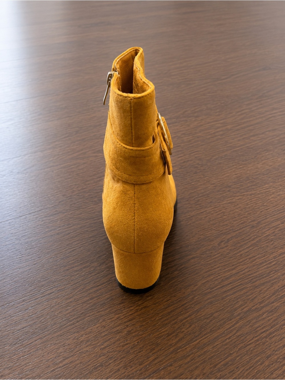 MOVINSTEPS Low Chunky Heel Suede Ankle Boot in Mustard - Picture 5 of 9